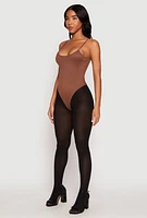 Womens Daisy Rib Knit Cami Thong Bodysuit, Brown, Size S