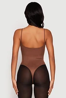 Womens Daisy Rib Knit Cami Thong Bodysuit, Brown,