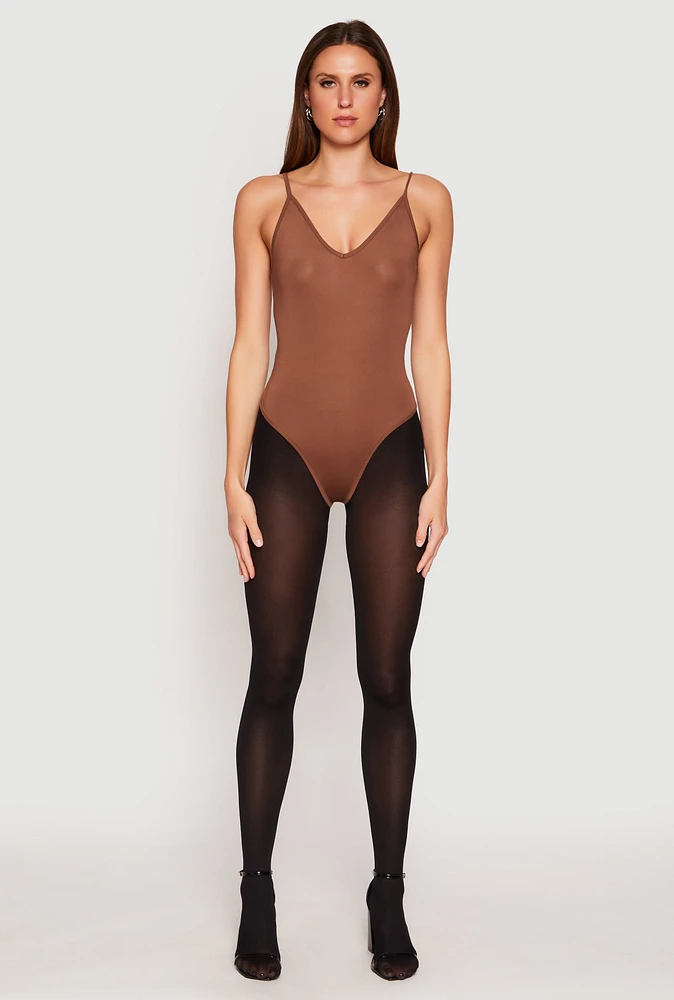 Womens Daisy V Neck Cami Thong Bodysuit,
