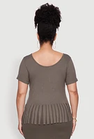 Womens Plus Stylish Ribbed Knit Fringe Hem Tee, Green,