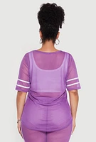 Womens Plus Varsity Stripe Short Sleeve Mesh Top,