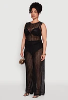 Womens Plus Trendy Wavy Stripe Mesh Sleeveless Top,