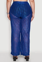 Womens Plus Stylish High Waisted Wavy Stripe Mesh Palazzo Pants,