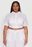 Womens Plus Size Stylish Zip Front Cropped Hoodie, White, Size 1X
