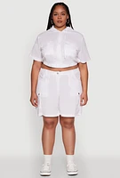 Womens Plus Size Stylish Zip Front Cropped Hoodie, White, Size 1X