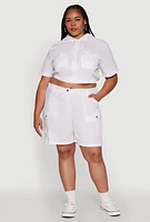 Womens Plus Size Stylish Zip Front Cropped Hoodie, White, Size 1X