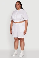 Womens Plus Size Stylish Zip Front Cropped Hoodie, White, Size 1X