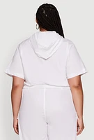 Womens Plus Size Stylish Zip Front Cropped Hoodie, White, Size 1X