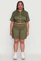 Womens Plus Stylish Zip Front Cropped Hoodie,