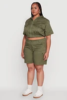 Womens Plus Stylish Zip Front Cropped Hoodie,