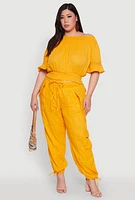Womens Plus Size Chic Crochet Detail Off Shoulder Blouse, Yellow, Size 2X