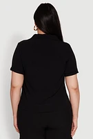 Womens Plus Crepe Knit Cargo Pocket Button Front Shirt,