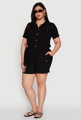 Womens Plus Fixed Cuff Shorts with Tie Waist Belt,