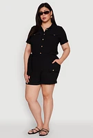 Womens Plus Fixed Cuff Shorts with Tie Waist Belt,
