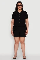 Womens Plus Fixed Cuff Shorts with Tie Waist Belt,