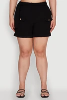 Womens Plus Fixed Cuff Shorts with Tie Waist Belt,