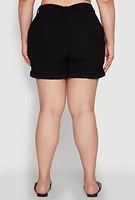Womens Plus Fixed Cuff Shorts with Tie Waist Belt,