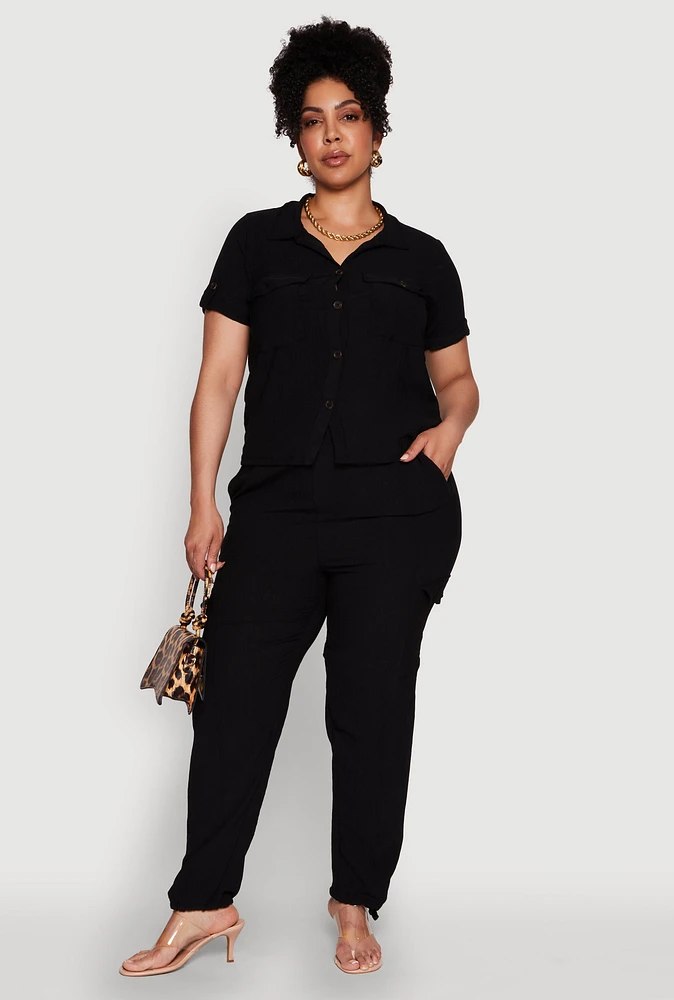 Womens Plus Trendy High Waisted Cargo Pants,