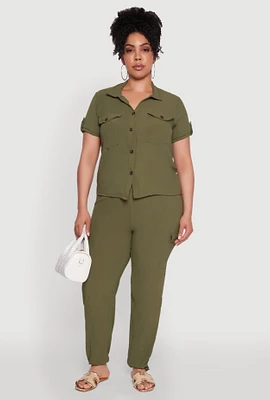 Womens Plus Trendy High Waisted Cargo Pants, Green,