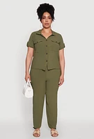 Womens Plus Trendy High Waisted Cargo Pants, Green,