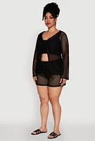 Womens Plus Stylish Laser Cut Sheer Cardigan with Tie Front, 1X