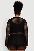 Womens Plus Stylish Laser Cut Sheer Cardigan with Tie Front, 1X