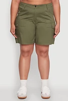 Womens Plus Stylish High Waisted Cargo Shorts,