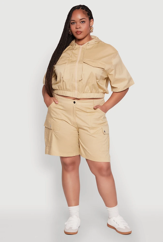 Womens Plus Stylish High Waisted Cargo Shorts,