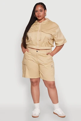 Womens Plus Stylish High Waisted Cargo Shorts,