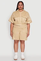 Womens Plus Stylish High Waisted Cargo Shorts,