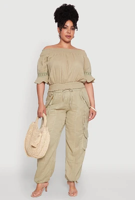 Womens Plus Stylish Zip Cargo Pocket Joggers,
