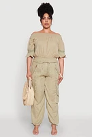 Womens Plus Stylish Zip Cargo Pocket Joggers,