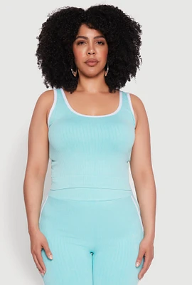 Womens Plus Mineral Wash Contrast Trim Crop Top,
