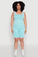Womens Plus Mineral Wash Contrast Trim Crop Top,