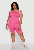 Womens Plus Size Mineral Wash Contrast Trim Crop Top, Pink, Size 1X-2X
