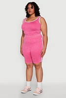 Womens Plus Size Mineral Wash Contrast Trim Crop Top, Pink, Size 1X-2X