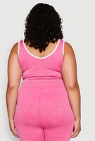 Womens Plus Size Mineral Wash Contrast Trim Crop Top, Pink, Size 1X-2X