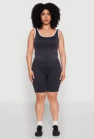 Womens Plus Mineral Wash Contrast Trim Biker Shorts, 1X-2X