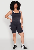 Womens Plus Mineral Wash Contrast Trim Biker Shorts, 1X-2X