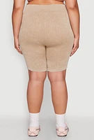 Womens Plus Mineral Wash Contrast Trim Biker Shorts, 2X-3X