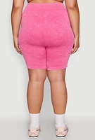 Womens Plus Size Mineral Wash Contrast Trim Biker Shorts, Pink, Size 2X-3X