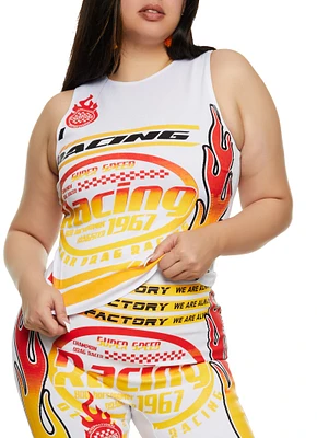 Womens Plus Size Flame Racing Graphic Tank Top, Multi, Size 2X