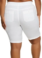 Womens Plus Size Poplin Pocket Bermuda Shorts, White, Size 3X