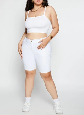 Womens Plus Size Hyperstretch High Waist Bermuda Shorts, White, Size 2X