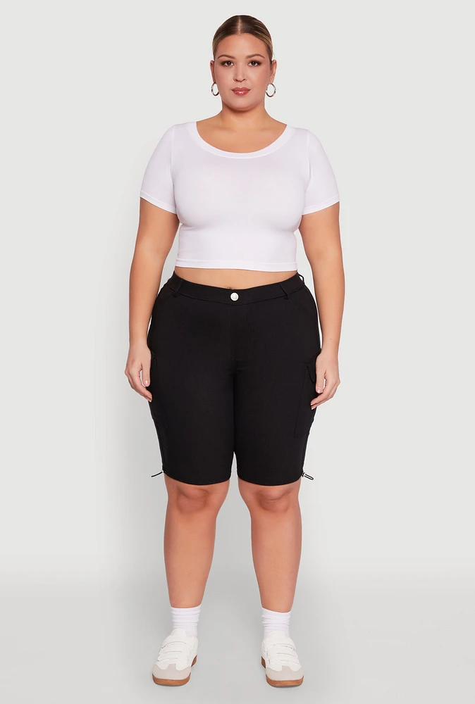 Womens Plus Hyperstretch Bermuda Shorts with Cargo Pockets, 2X