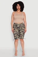 Womens Plus Hyper Stretch Cargo Bermuda Shorts, Multi,