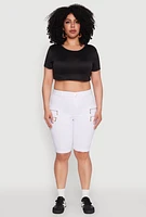 Womens Plus Size Zipper Detail Bermuda Shorts, White, Size 1X