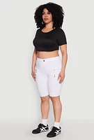 Womens Plus Size Zipper Detail Bermuda Shorts, White, Size 1X