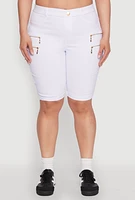 Womens Plus Size Zipper Detail Bermuda Shorts, White, Size 1X