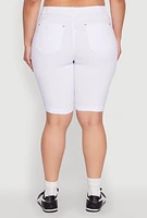 Womens Plus Size Zipper Detail Bermuda Shorts, White, Size 1X